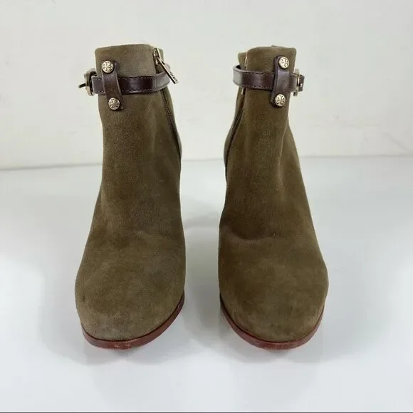 Tory Burch Patricia Mid Heel Suede Zip Up Almond Toe Bootie Ankle Boots Size 6 - Picture 9 of 16